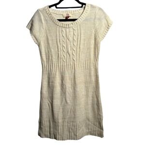 LEI Cable Knit Short Sleeve Sweater Dress Womens M (Jr L) Cream‎ Ivory 00s Y2K